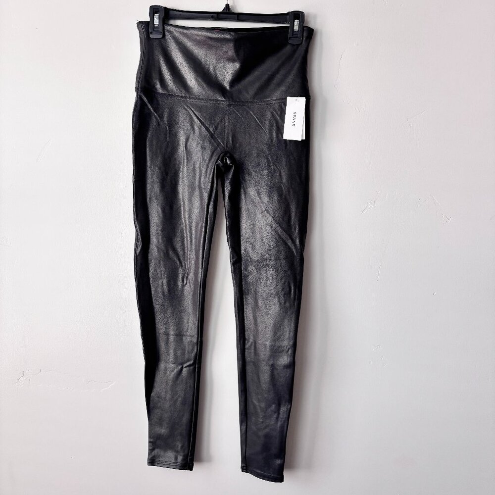 Spanx Womens Leather Like Skinny Leg Pants XL Black Pull On Goth Rock Punk NWT